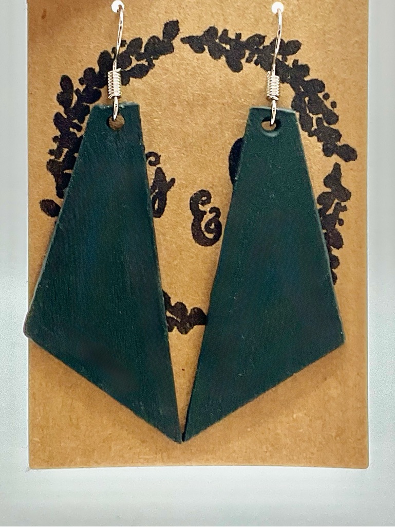 Minimalist Dark Green Geometric Wood Drop Earrings